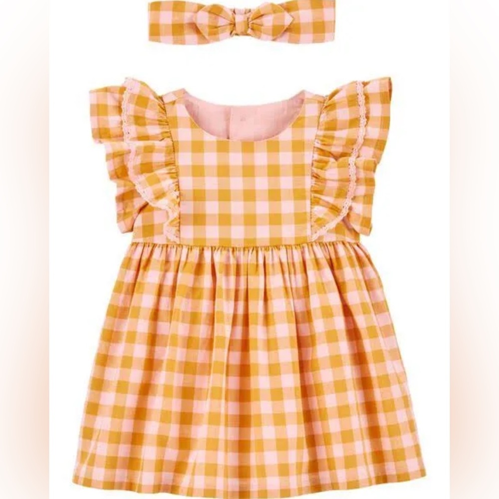 Baby B’gosh Yellow Gingham Dress Set | 18M | NWT | Headband & Bloomers